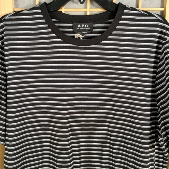 A.P.C. Marco Striped T-Shirt Black White Size L - Picture 2 of 14